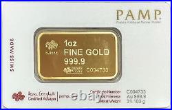 Pamp Suisse Gold 1 Oz America The Free USA Bar New Sealed In Assay Card