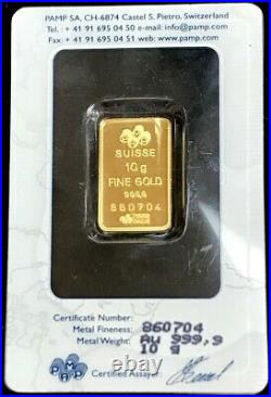Pamp Suisse Gold 10 Grams Fortuna Bar Sealed In Assay Card