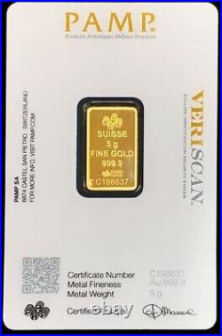 Pamp Suisse Gold 5 Grams Fortuna Bar With Sealed In Assay Certificate