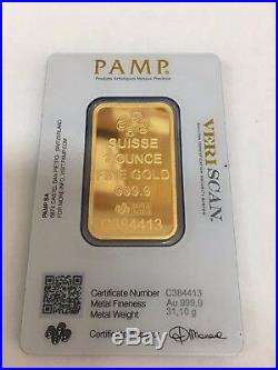 Pamp Suisse Gold Bar 1 Ounce 999.9 Fine Gold