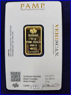 Pamp Suisse Gold Swiss 10 g GRAMS. 9999 BAR SEALED ASSAY COA CARD