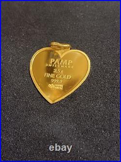 Pamp Suisse Heart Pendant 999.9 Fine Gold Holographic 2.5 Gram