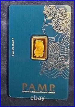Pamp Suisse Lady Fortuna 2.5 Gram Gold Bullion Bar, In Sealed Assayer Card
