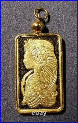 Pamp Suisse Lady Fortuna 5 Gram 9999 Fine Gold Bar Set in 14k Gold Pendant