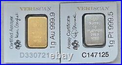 Pamp Suisse Lady Fortuna Bars 1 Gram Gold and 1 Gram Platinum Each In Assay