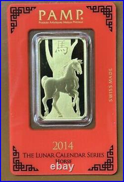 Pamp Suisse Lunar Year Of The Horse 2014 1 Oz. 9999 Gold Bar 24k 999.9 Fine