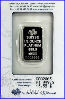Pamp Suisse Platinum 1/2 Oz Fortuna Bar Sealed New With Assay Certificate