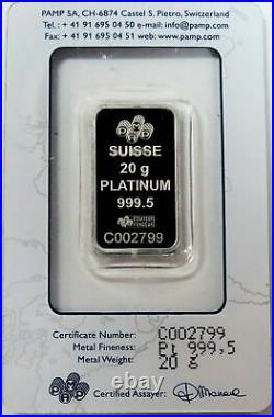 Pamp Suisse Platinum Fortuna 20 Gram Bar Sealed