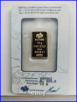 Pamp Suisse Pure 999.9. 10 Gram Fine Gold Bar Sealed