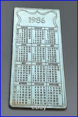 Pamp Suisse Rare 1986 Calendar 100g Silver Bar