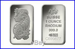 Pamp Suisse Rhodium 1 Troy Oz Bar / Ingot -sealed Assay Swiss Made