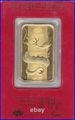 Pamp Year Of The Dragon 2012 1 oz Gold Bar 999.9 Suisse Gold Bar In Assay