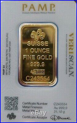 Pamp suisse 1 oz gold bullion bars. 9990