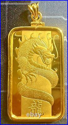 Pendant PAMP Suisse 2012 dragon 1 oz 24k encased Gold Bar In 14K Gold Bezel