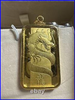 Pendant PAMP Suisse 2012 dragon 1 oz 24k encased Gold Bar In 14K Gold Bezel
