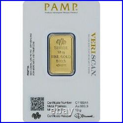 Pendant PAMP Suisse Fortuna 10 Grams. 9999 Gold Bar Mounted In 14K Gold Bezel