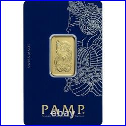 Pendant PAMP Suisse Fortuna 10 gram. 9999 Gold Bar Mounted In 14K Gold Bezel