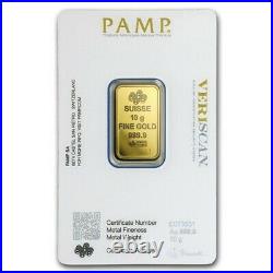 Pendant PAMP Suisse Fortuna 10 gram. 9999 Gold Bar Mounted In 14K Gold Bezel