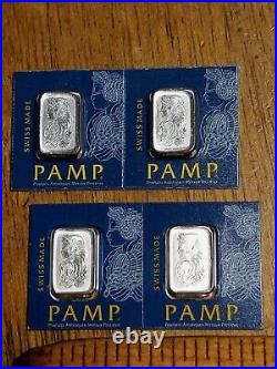 Platinum 1 Gram Bars, Lot of 4 Bars. 4 Grams total. PAMP Suisse Lady Fortuna