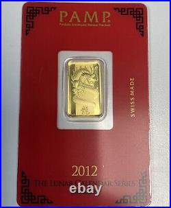 RARE! 5 gram Gold Bar PAMP Suisse Year of the Dragon 2012