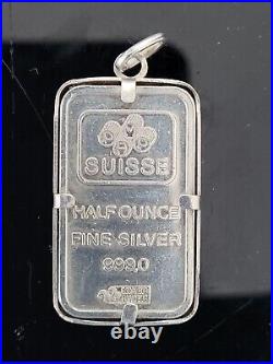 RARE Pamp Suisse Lady Fortuna Half Ounce 1/2oz 999 Fine Silver Pendant Ingot Bar