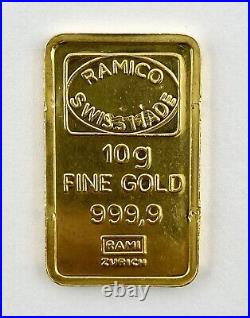 RARE Ramico 10 Gram. 9999 Gold Swiss Fortuna Bar