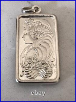 Rare 999 Silver Pamp Suisse Lady Fortuna Half Ounce Bar In 925 Silver Pendant