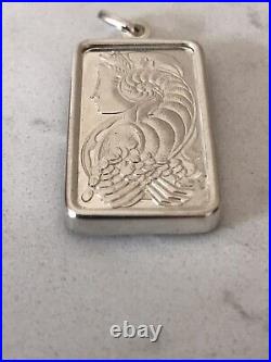 Rare 999 Silver Pamp Suisse Lady Fortuna Half Ounce Bar In 925 Silver Pendant
