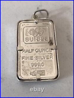 Rare 999 Silver Pamp Suisse Lady Fortuna Half Ounce Bar In 925 Silver Pendant