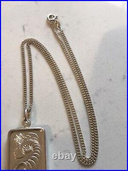 Rare 999 Silver Pamp Suisse Lady Fortuna Half Ounce Bar In 925 Silver Pendant