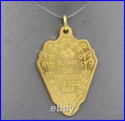 Rare PAMP Suisse 1 Troy Oz. 999 Fine Gold 24K Rose Shield Medallion Bar Pendant