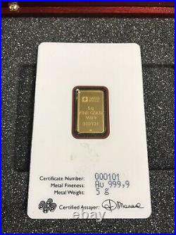 Rare Pamp Suisse 5 gram BNSF train in presentation box 999 gold bar low serial