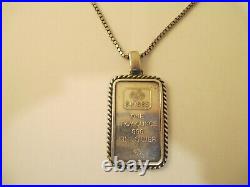 Rare Pamp Suisse Honeycomb Silver bar with diamonds pendant
