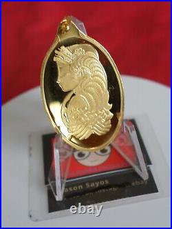 Rare Pamp Suisse Oval Pendant. 999 Fine Gold 20 grams Mint Condition with bale