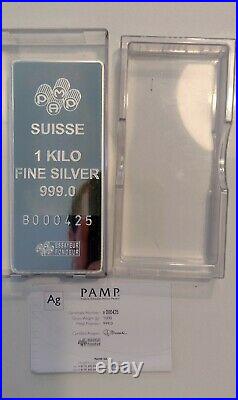 Rare Pamp Sussie Lady Fortuna Silver 1000g (Kilo) Bar With Assay. FIRST 500 MADE
