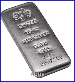 Rare Silver 10 Oz. PAMP Suisse Silver Bar. 999 Fine Silver (Serialized)