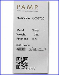Rare Silver 10 Oz. PAMP Suisse Silver Bar. 999 Fine Silver (Serialized)