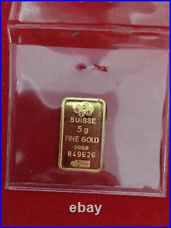 Rare Vintage Pamp Suisse Stage Of Liberty / Flag 5 Gram Solid Gold Bar