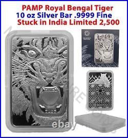 Royal Bengal Tiger 10 oz Silver Bar MMTC-PAMP Suisse 2500 mintage