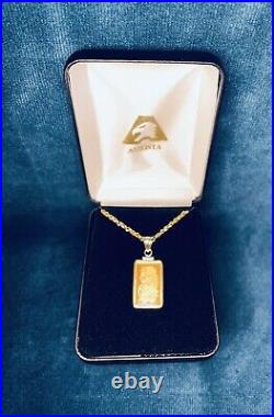SALE! PAMP Suisse Fortuna 5g 999.9 Fine Solid Gold Bar with14K Gold Bezel &Chain
