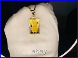 SALE! PAMP Suisse Fortuna 5g 999.9 Fine Solid Gold Bar with14K Gold Bezel &Chain