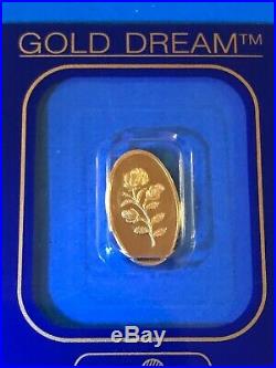 SCARCE -Pamp Suisse Oval 1 Gram GOLD BAR-INGOT Rose design GOLD DREAM Holder
