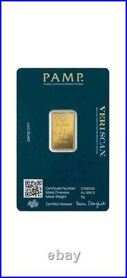 SPECIAL 45th Anniversary 5 Gram Gold Bar PAMP Suisse Lady Fortuna Verisca