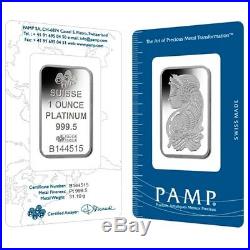 Sale Price 1 oz PAMP Suisse Lady Fortuna Platinum Bar. 9995 Fine (In Assay)
