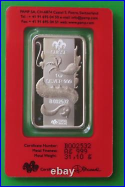 Set of 3 Pamp Suisse 2012 Year of the Dragon Silver Bars (1oz / 10gr / 100gr)