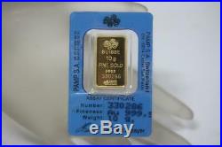 Solid 24K Gold Bar PAMP Credit Suisse 10 Gram 0.9999 Fortuna Assay Bar# 330286