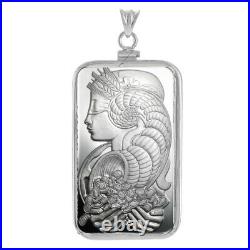 Sterling Silver Screw Top Plain Bezel and Pamp Suisse Fortuna 1 oz Silver Bar