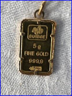 Suisse 5g gram fine gold 999.9 bar charm pendant from Kuwait