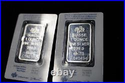 TWO Pamp Suisse Fortuna 1 Troy oz. 999 fine silver art bars C062