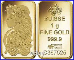 Twenty five 25 one gram PAMP Suisse bars in assay card 999.9 pure gold FREE ship